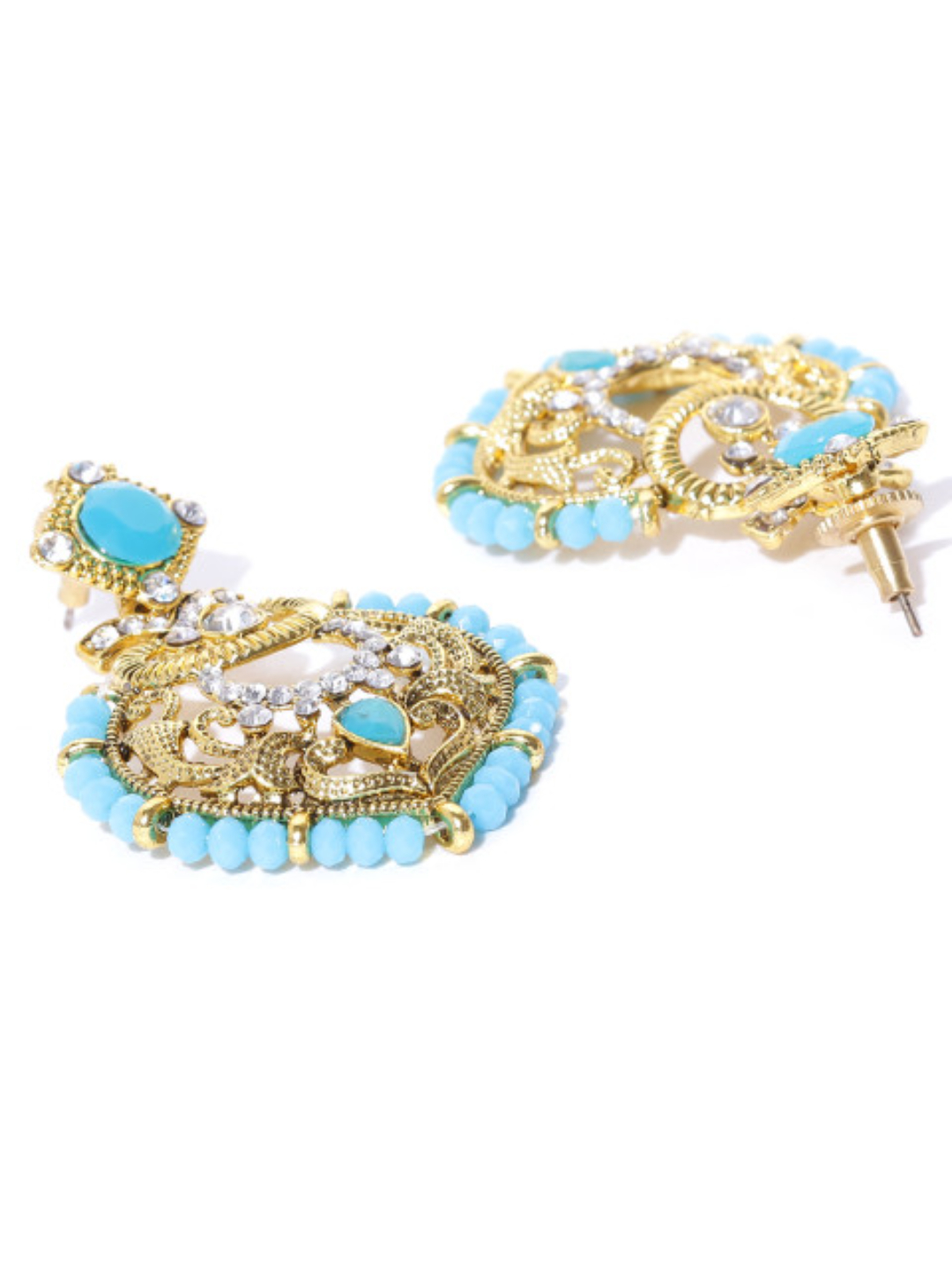 YouBella Blue Gold-Plated Stone-Studded Drop Earrings